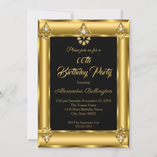 Elegant Photo Birthday Black Gold Diamond Kaart (Voorkant)