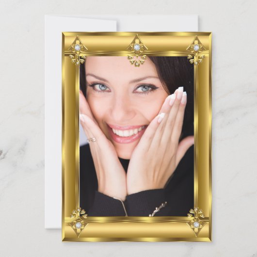 Elegant Photo Birthday Black Gold Diamond Kaart (Achterkant)