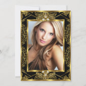 Elegant Photo Birthday Black Gold Jewel Kaart (Achterkant)