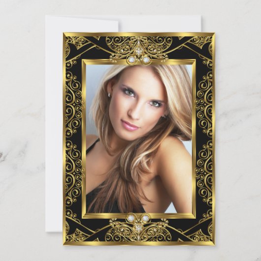 Elegant Photo Birthday Black Gold Jewel Kaart (Achterkant)