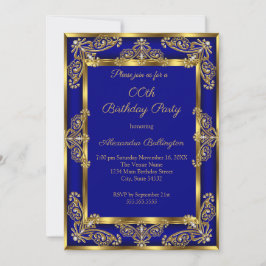 Elegant Photo Birthday Royal Blue Gold Jewel Kaart