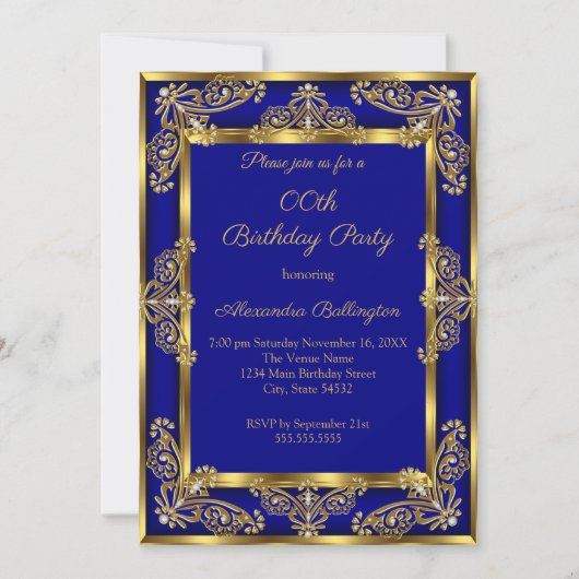Elegant Photo Birthday Royal Blue Gold Jewel Kaart (Voorkant)