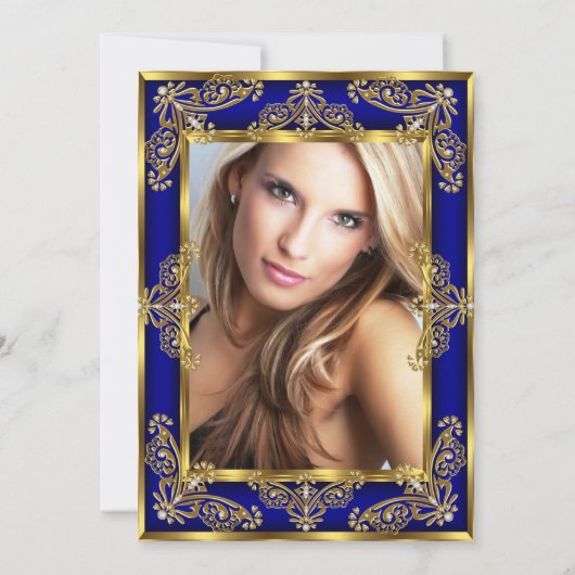 Elegant Photo Birthday Royal Blue Gold Jewel Kaart (Achterkant)
