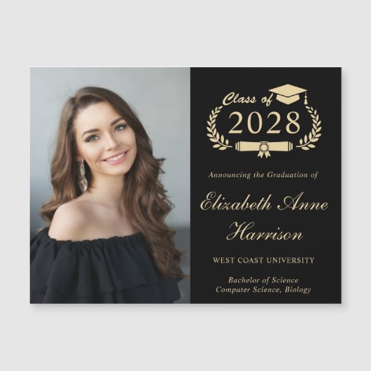 Elegant Photo Black Afstuderen Aankondiging Magnet (Voorkant)