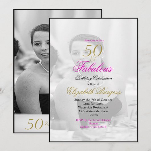 Elegant Photo Black and White 50 en Fabulous Kaart (Voorkant / Achterkant)