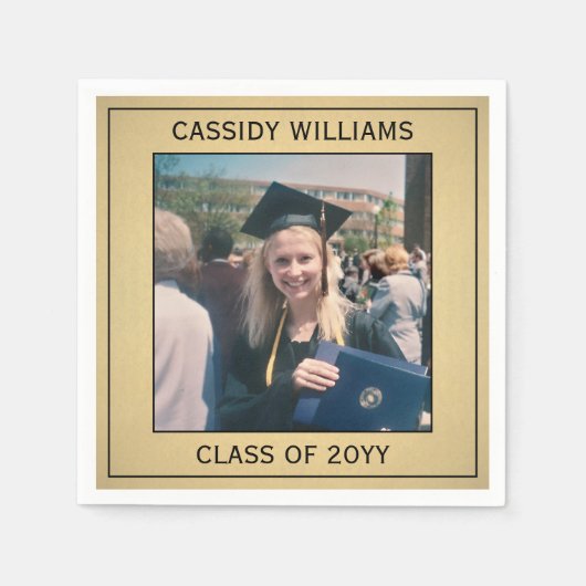 Elegant Photo Black en Gold Faux Folie Afstuderen Servet (Voorkant)