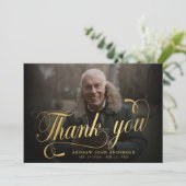 Elegant Photo Black & Gold Calligraphy Funeral Bedankkaart (Staand voorkant)