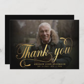 Elegant Photo Black & Gold Calligraphy Funeral Bedankkaart (Voorkant / Achterkant)