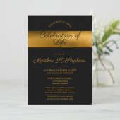 Elegant Photo Black | Gold Celebration of Life Kaart (Staand voorkant)
