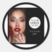 Elegant Photo Black Logo Thank You Makeup Studio Ronde Sticker (Voorkant)