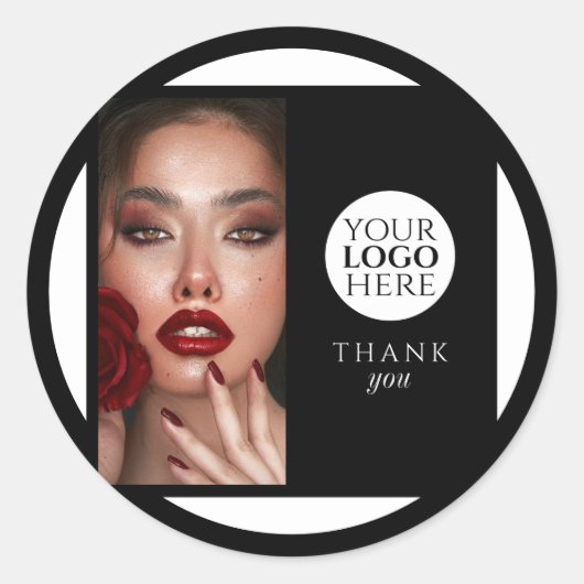 Elegant Photo Black Logo Thank You Makeup Studio Ronde Sticker (Voorkant)