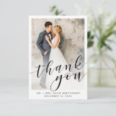 Elegant Photo Black Script White Wedding Hartelijk Bedankkaart (Staand voorkant)