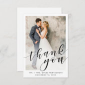 Elegant Photo Black Script White Wedding Hartelijk Bedankkaart (Voorkant / Achterkant)