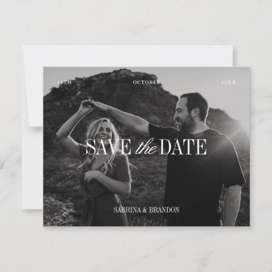 Elegant Photo Black & White Save the Date Card (Voorkant)
