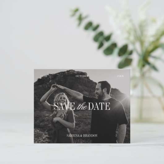 Elegant Photo Black & White Save the Date Card (Staand voorkant)
