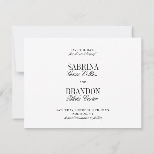 Elegant Photo Black & White Save the Date Card (Achterkant)