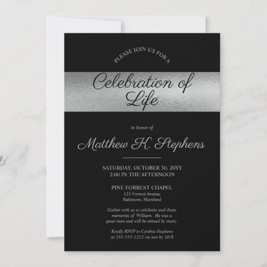 Elegant Photo Black | Zilveren viering van het lev Kaart (Voorkant)