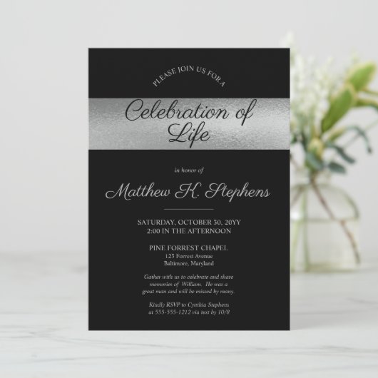 Elegant Photo Black | Zilveren viering van het lev Kaart (Staand voorkant)