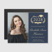 Elegant Photo Blue Afstuderen Magnetic Kaart (Voorkant / Achterkant)