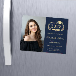 Elegant Photo Blue Afstuderen Magnetic Kaart