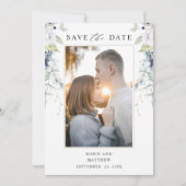 Elegant Photo, Blue and White Floral Wedding Save The Date (Voorkant)