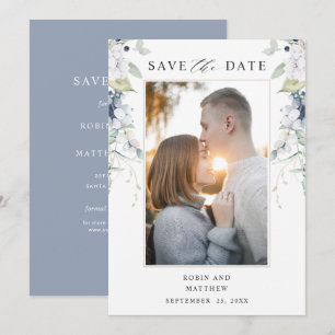 Elegant Photo, Blue and White Floral Wedding Save The Date