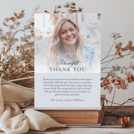 Elegant Photo Blue Christian Funeral Thank You Bedankkaart