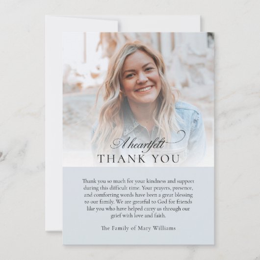 Elegant Photo Blue Christian Funeral Thank You Bedankkaart (Voorkant)