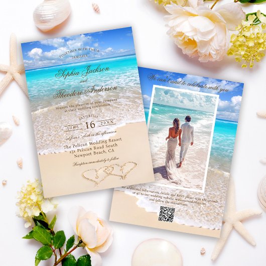 Elegant Photo Blue Ocean Tropical Beach Wedding Kaart