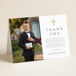 Elegant Photo Boy First Communion Folded Bedankkaart