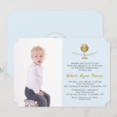 Elegant Photo Boy Gold Chalice Heilige Communie Kaart (Voorkant / Achterkant)