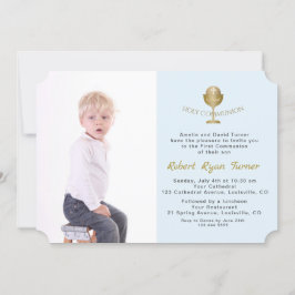 Elegant Photo Boy Gold Chalice Heilige Communie Kaart
