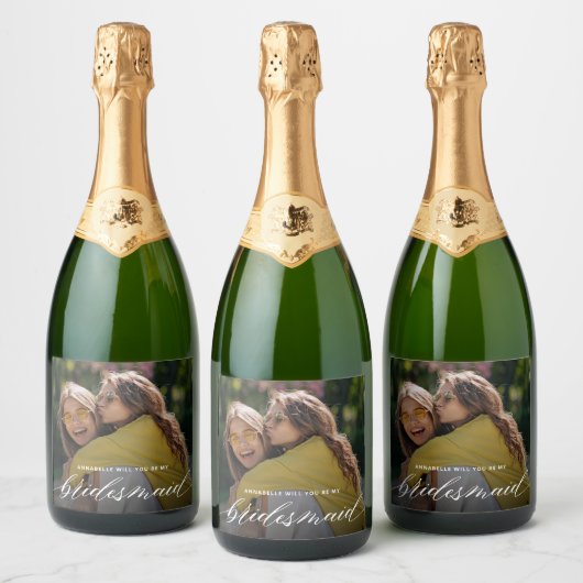Elegant Photo Bridesmaid Voorstel Sparkling Wijnetiket (Flessen)