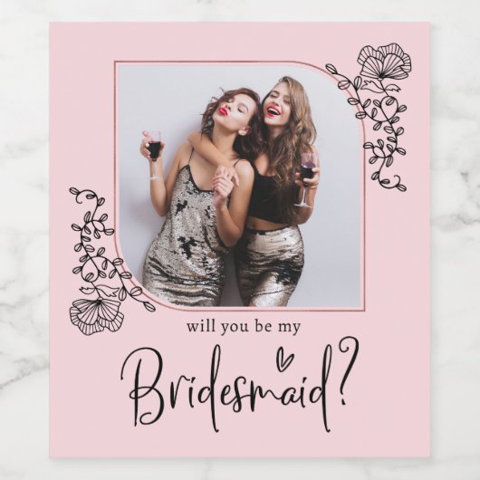 Elegant Photo Bridesmaid Voorstel Wijn Etiket (Enkel label)