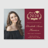 Elegant Photo Burgundy Afstuderen Magnetic Kaart (Voorkant)