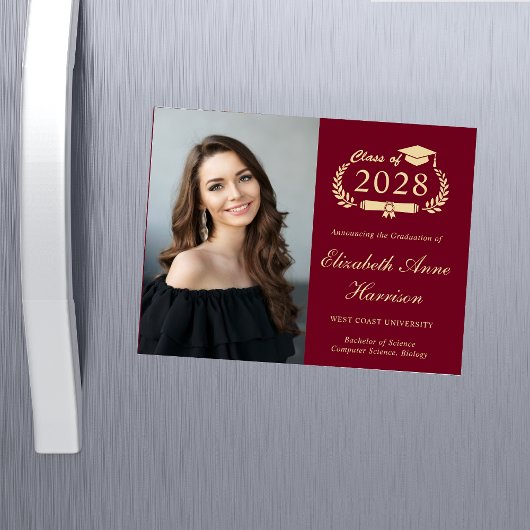 Elegant Photo Burgundy Afstuderen Magnetic Kaart