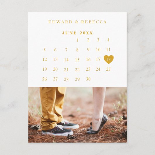 Elegant Photo Calendar Gold Wedding Save the Date Aankondigingskaart (Voorkant)