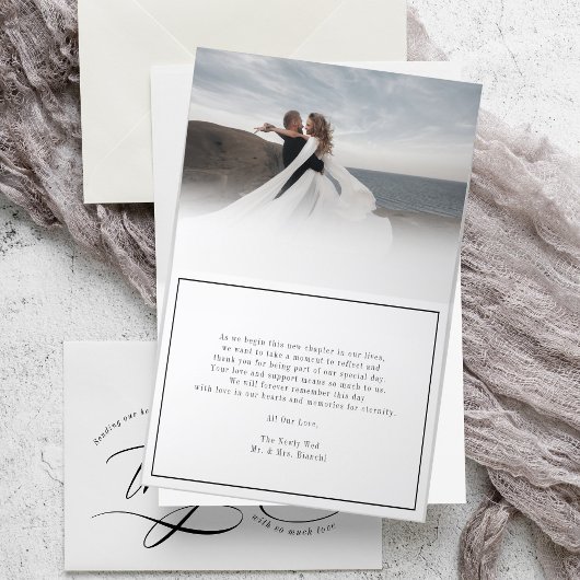 Elegant Photo Calligraphy Wedding Bedankkaart