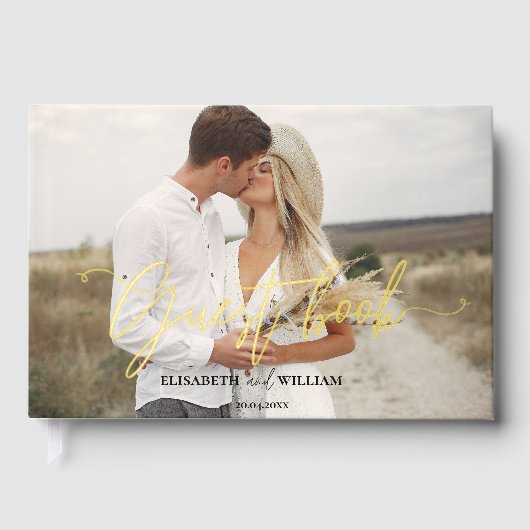 Elegant Photo Calligraphy Wedding Gastenboek (Voorkant)