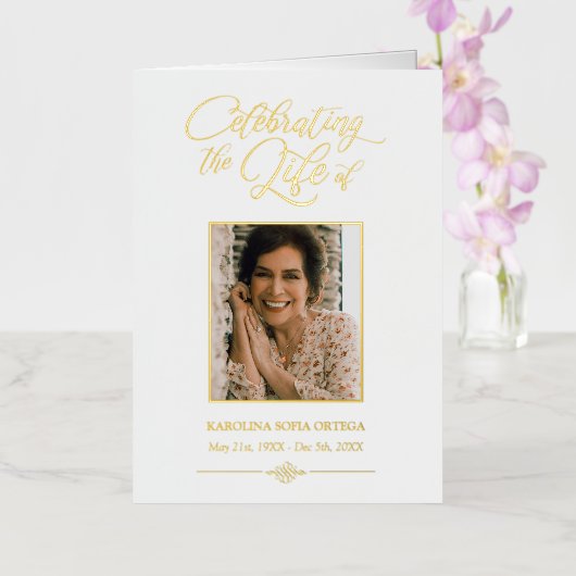 Elegant Photo Celebralling Life Funeral Programme Folie Wenskaart (Orchidee)