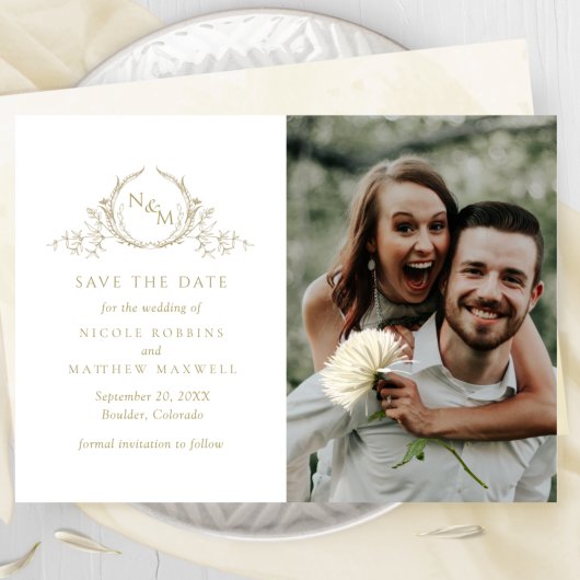 Elegant Photo Champagne Monogram Wedding Save The Date