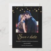 Elegant Photo Chic Black Gold Stars Formele Save The Date (Voorkant)
