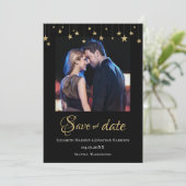 Elegant Photo Chic Black Gold Stars Formele Save The Date (Staand voorkant)