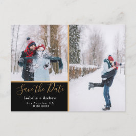Elegant Photo Collage Black Gold Save the Date Aankondigingskaart