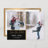 Elegant Photo Collage Black Gold Save the Date Aankondigingskaart (Voorkant / Achterkant)
