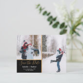 Elegant Photo Collage Black Gold Save the Date Aankondigingskaart (Staand voorkant)