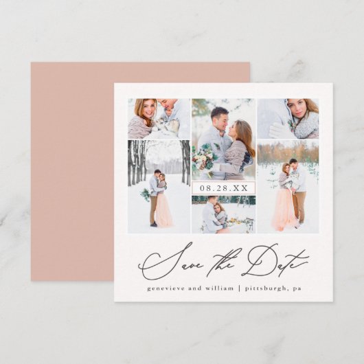 Elegant Photo Collage Calligrafie Save the Date (Voorkant / Achterkant)