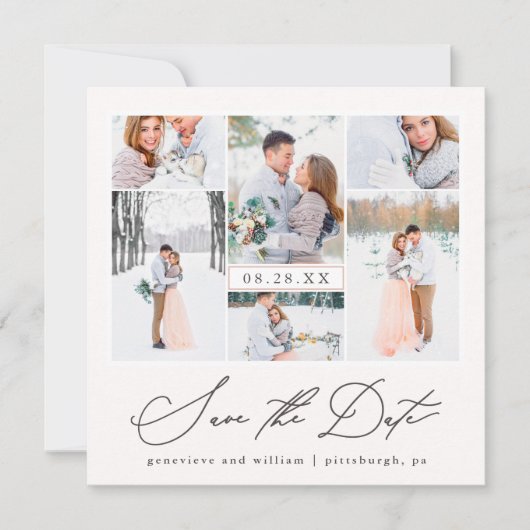 Elegant Photo Collage Calligrafie Save the Date (Voorkant)