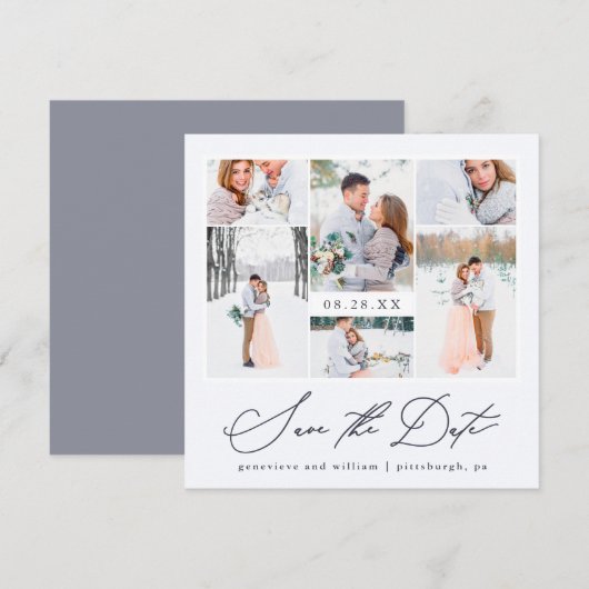 Elegant Photo Collage Calligrafie Save the Date Kaart (Voorkant / Achterkant)