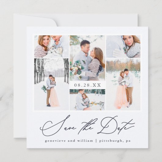 Elegant Photo Collage Calligrafie Save the Date Kaart (Voorkant)